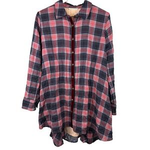 Soft Surroundings Kensington Tunic Plaid Flannel‎ Velvet Boho Top Large